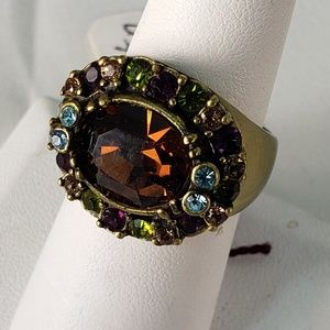 Cool Brass Ring with Amber Colored Crystal Setting